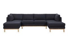 Helena Black Sherpa 124"W Double Chaise U-Shape Sectional Sofa
