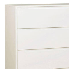 Modern Mid-Century Chest Four Drawers Recessed Handle Tapered Round Legs White Finish Bedroom