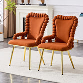 Set of 2 Brown Puffy Bubble Chair Ball Chain Chair Velvet Dining Chairs with Gold Legs, Upholstered Accent Chairs with Armrests for Dining Room, Kitchen