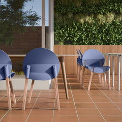Holiday - 4-Pack Grey Blue Chairs – Red Oak Wood Legs & PP Seat, Indoor Dining & Living Room Furniture Set