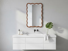 Yellowish Brown 20"x30" Wavy Rectangle Solid Wood Frame Decorative Mirror,For Bedroom, Bathroom, Living Room, Entryway