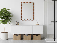 Yellowish Brown 20"x30" Wavy Rectangle Solid Wood Frame Decorative Mirror,For Bedroom, Bathroom, Living Room, Entryway