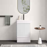 Gada 20" Striped Velvet White Bathroom Vanity with White Ceramic Sink, Freestanding Bathroom Cabinet for Modern Bathroom, One-Piece White Ceramic Basin Without Drain and Faucet, KD