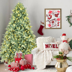 5FT Blue-Green Tint Pre-Lit Christmas Tree with 300 Warm White LED Lights – 592 PE+PVC Tips, Hinged Branches for Easy Setup, Sturdy Metal Stand, Unique Holiday Decoration