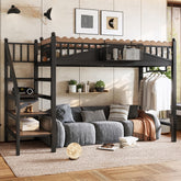 Twin XL Size Loft Bed with Storage Stairs, Metal Loft Beds Frame with Storage Shelves and bookshelf, Loft Bed for Bedroom, Guest, Dorms, Black