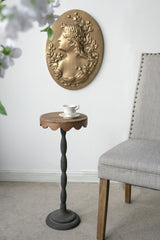 D10.5x25.5" Black Iron Side Table with Scalloped Brown Wooden Top