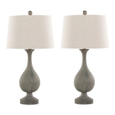 Cipolla Poly 29" Farmhouse Polyresin Table Lamp in Acid Dusty Wood Poly, Antique Soft Brass and Natural Linen Shade from Grandview Gallery by LumiSource - Set of 2