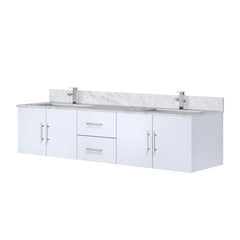 Glossy White Double Bath Vanity 80 in. W x 22 in. D, Carrara Marble Top, and Faucet Set