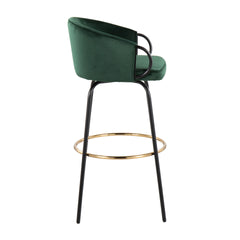 Claire Contemporary/Glam Barstool in Black Metal and Emerald Green Velvet with Gold Metal Footrest by LumiSource - Set of 2