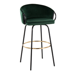 Claire Contemporary/Glam Barstool in Black Metal and Emerald Green Velvet with Gold Metal Footrest by LumiSource - Set of 2