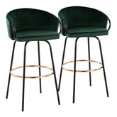 Claire Contemporary/Glam Barstool in Black Metal and Emerald Green Velvet with Gold Metal Footrest by LumiSource - Set of 2