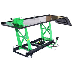 Air Hydraulic Motorcycle Lift, 1000 Lb. Capacity Mobile ATV/Motorcycle Lift Table, Heavy Duty Manual/Pneumatic Jack with Removable Ramp