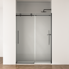 Door 50-54 in W x 75 in H Frameless Shower , Sliding Shower Door with 5/16"(8mm) Clear Tempered Glass Shower Door, Easy to Clean Bathroom, Silent Soft-Close Design, Easy to Install,Matte Black