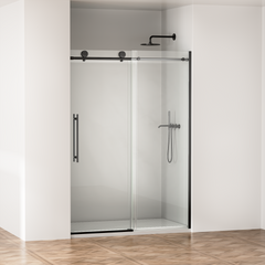 Door 50-54 in W x 75 in H Frameless Shower , Sliding Shower Door with 5/16"(8mm) Clear Tempered Glass Shower Door, Easy to Clean Bathroom, Silent Soft-Close Design, Easy to Install,Matte Black