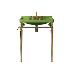 VICI 28" Bathroom Console Sink, Wall-Mounted Green Ceramic Vanity Basin with 3 Pre-drilled Faucet Holes, Freestanding Stainless Steel Support Legs with Towel Bar, No Faucet & Sink Cover, Gold Color