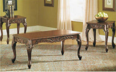 3Pc Dark Cherry Finish Coffee & End Table Set