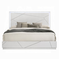 Ultra Modern White Finish Stylish Queen Bed w LED Light Embossed Lines Design Contemporary Bedroom Furniture 1pc