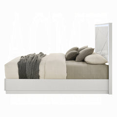Ultra Modern White Finish Stylish Queen Bed w LED Light Embossed Lines Design Contemporary Bedroom Furniture 1pc