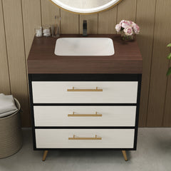 Modern Free-Standing Bathroom Vanity with Ceramic Vessel Sink & Durable Sintered Stone Top