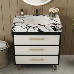 Modern Free-Standing Bathroom Vanity with Ceramic Vessel Sink & Durable Sintered Stone Top