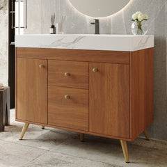 36" Modern Freestanding Bathroom Vanity with Sintered Stone Top, Ceramic Sink & Smart Storage