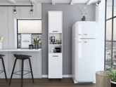 Hobart Pantry, Four Legs, Three Interior Shelves, Two Shelves, Two Cabinets -White
