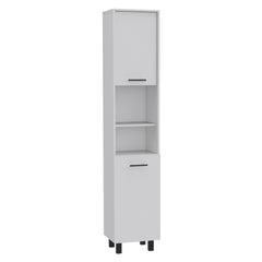 Hobart Pantry, Four Legs, Three Interior Shelves, Two Shelves, Two Cabinets -White