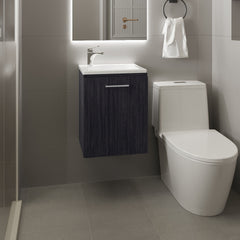 Saju Floating, Wide One-Door Cabinet Vanity, With Resin Sink And One Shelf, Bathroom Storage, Black
