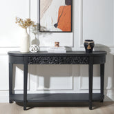 59.2in Black Carved Wooden Console Table with Lower Storage Shelf Tow Drawers– Elegant Decorative Accent for Entryway, Living Room, and Hallway