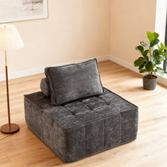 Modern Modular Sectional Single Sofa Couch Single Square Sofa Modern Armless Floor Sofa Couch Accent Armless Chair with Removable Back Cushion for Living Room, Apartment (Gray + Upholstered)