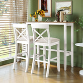TOPMAX Farmhouse 48"Rectangular Wood Bar Height Dining Set Kitchen Breakfast Nook with 2 Chairs for Small Places,Brown+White+Beige