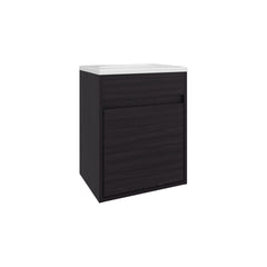Furman Bathroom Vanity With Single Door And Open Shelf, Compact Floating Sink Base Cabinet, Black