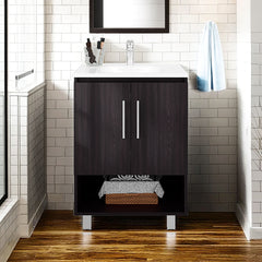 Conrad Free Standing Resin Sink Bathroom Vanity With One Door Cabinet, And Open Shelf, Black