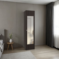 Home Linen Freestanding Tall Cabinet with Single Door, One Mirror and 4 Horizontal Storage Shelves, Cabinet for Bathroom, Bedroom or Laundry Room