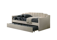 Contemporary Style Twin Size Daybed With Matching Trundle Channel Tufting Armrests Slope Track Fully Upholstered Beige Finish
