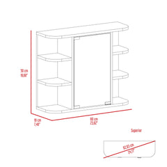 Milan Medicine Cabinet, Six External Shelves Mirror, Three Internal Shelves -White