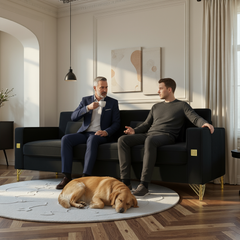 FX-P18-BK(sofa)Luxury Velvet Sofa with Gold Accents - Modern 3-Seat Couch with Plush Cushions, Perfect for Living Room and Office Decor