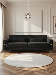 FX-P18-BK(sofa)Luxury Velvet Sofa with Gold Accents - Modern 3-Seat Couch with Plush Cushions, Perfect for Living Room and Office Decor