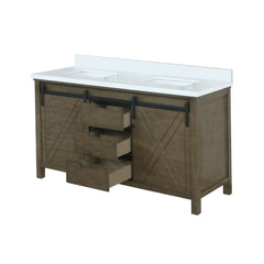 Rustic Brown Double Bath Vanity 60 in. W x 22 in. D, with Cultured Marble Countertop