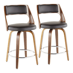 Cecina Mid-Century Modern Counter Stool with Swivel in Walnut and Brown Faux Leather by LumiSource - Set of 2