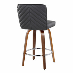 Henry 26" Contemporary Fixed-Height Counter Stool with Swivel in Walnut Wood and Black Faux Leather with Round Chrome Footrest by LumiSource - Set of 2