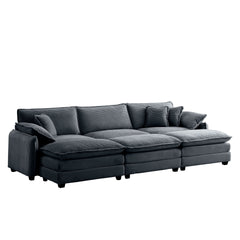Oversized modular cushioned sofa,with 3 ottomans to work as sleeper sofa beds, 3-seater sofa with 3 footstools,Grey corduroy fabric
