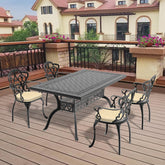 5-Piece Set Of Cast Aluminum Patio Furniture With Black Frame and Off-white Seat Cushions(same sku: W1710S00083)