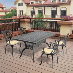 5-Piece Set Of Cast Aluminum Patio Furniture With Black Frame and Off-white Seat Cushions(same sku: W1710S00083)