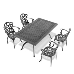 5-Piece Set Of Cast Aluminum Patio Furniture With Black Frame and Off-white Seat Cushions(same sku: W1710S00083)