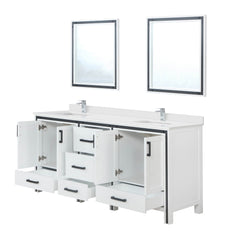 White Double Bath Vanity 72 in. W x 22 in. D, White Quartz Top, Faucet Set and 30 in. Mirrors