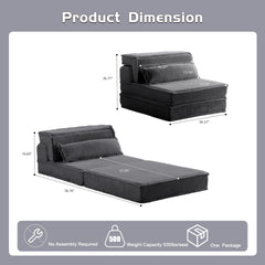 Compression Mahjong Sofa,Convertible Floor Sofa Bed,DIY Boneless Modular Sectional Sofa,No Assembly Required,Circle fleece fabric,Oversized Single Sofa with 1 Pillow,Dark Grey