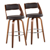 Cecina Mid-Century Modern Barstool with Swivel in Walnut and Brown Faux Leather by LumiSource - Set of 2