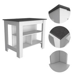 Cala Kitchen Island, Four Legs, Three Shelves -White / Onyx
