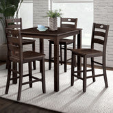 Transitional Style Espresso Finish 5pc Dining Table Set 1x Square Counter Height Dining Table 4x Slat Back Chairs Dining Room